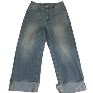 HALARA Denim wide-leg cuffed jeans